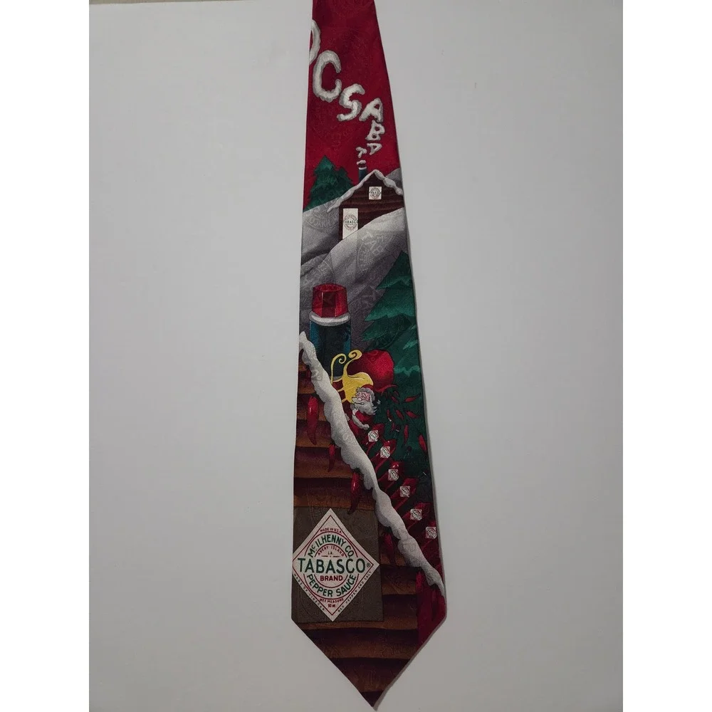 Tabasco Mens Silk Christmas Santa Hot‎ Sauce Holiday Red Green Graphic Necktie